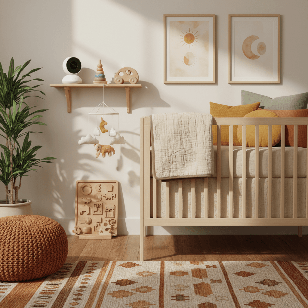 Babyphone et jouets pour bébé dans une chambre d\'enfant