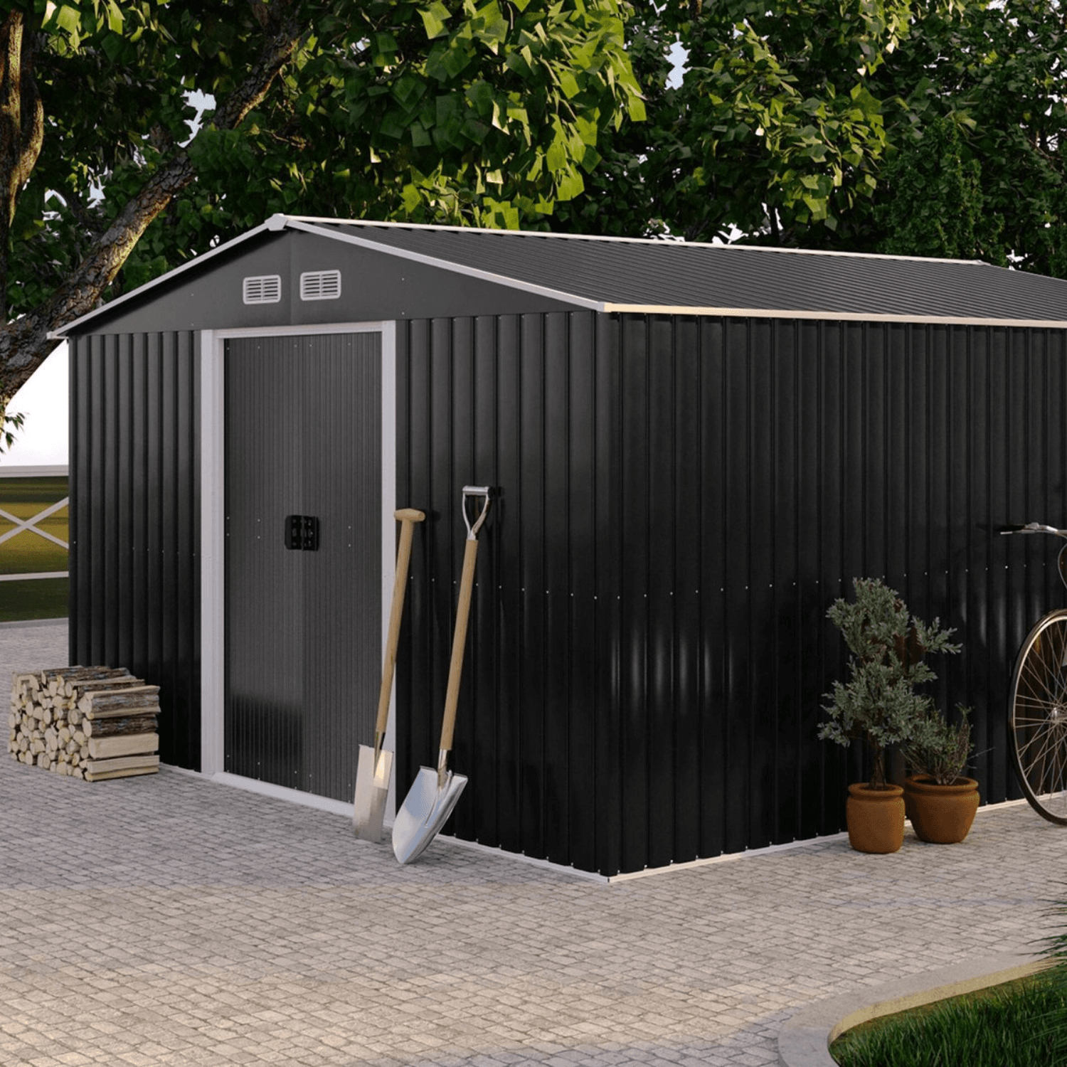 Abri de jardin en acier galvanisé gris 12,5 m² - Image 1